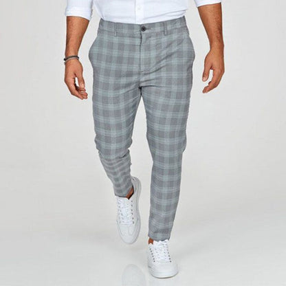 Herren-Slim-Fit-Hose mit Karomuster und schmal zulaufendem Bein