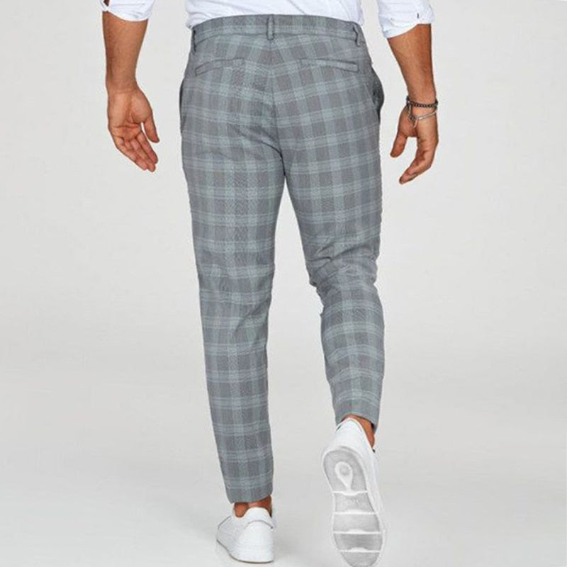 Herren-Slim-Fit-Hose mit Karomuster und schmal zulaufendem Bein
