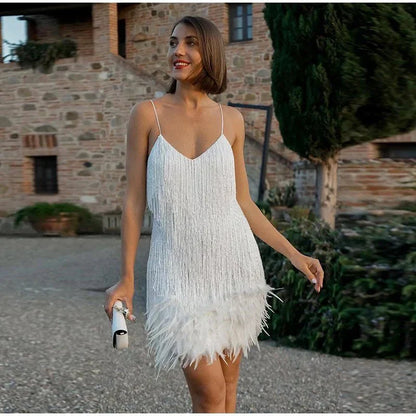 Pailletten-Cocktailkleid mit Federbesatz | Perfekt für jeden Anlass