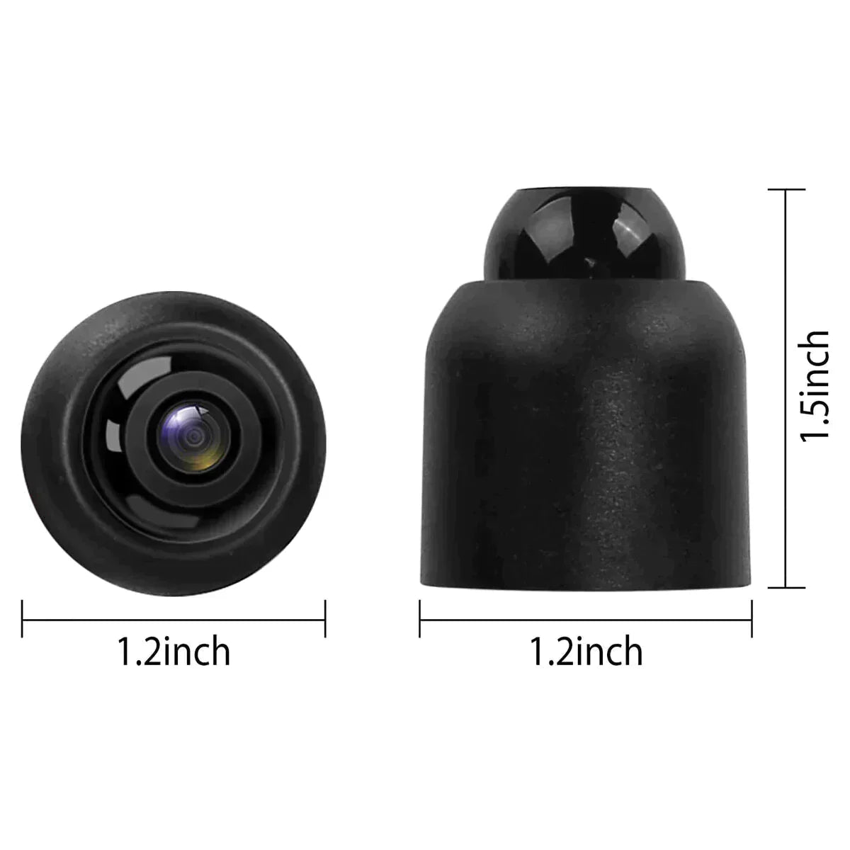 Schwarze Mini-Rückfahrkamera, 1,2 Zoll Durchmesser, 1,5 Zoll Höhe, kompakt, wasserdicht, ideal für Auto-Parksysteme und Rückansicht.