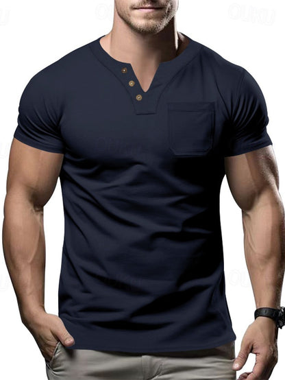 Herren V-Ausschnitt Pocket T-Shirt Kurzarm - Ideal für den Sommer