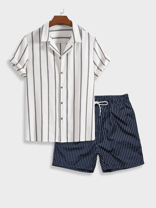 Gestreiftes Tracksuit Set für Herren mit T-Shirt und Shorts – Ideal für Sommer