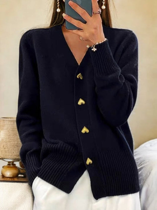 Damen Winter Cardigan einfarbig hüftlang mit Knöpfen und langen Ärmeln
