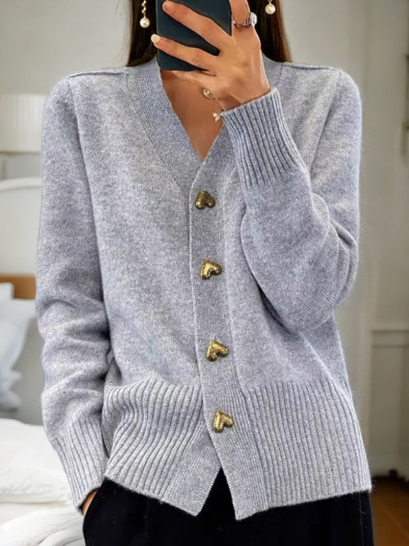 Damen Winter Cardigan einfarbig hüftlang mit Knöpfen und langen Ärmeln