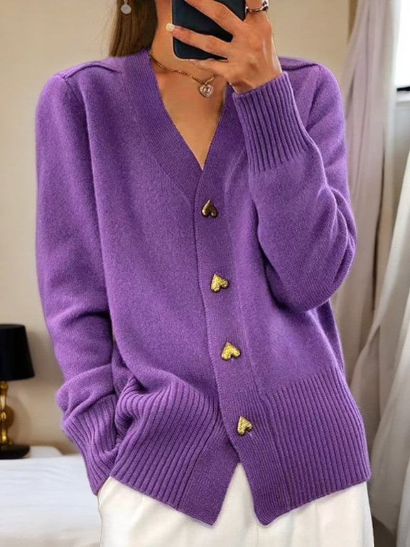 Damen Winter Cardigan einfarbig hüftlang mit Knöpfen und langen Ärmeln
