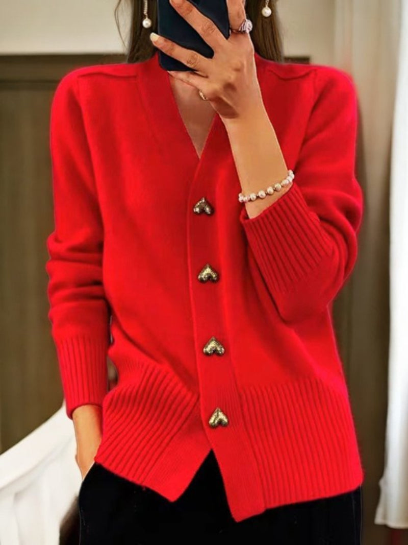 Damen Winter Cardigan einfarbig hüftlang mit Knöpfen und langen Ärmeln
