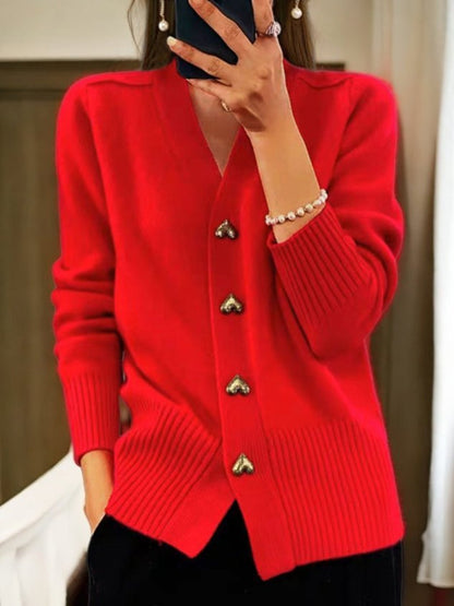 Damen Winter Cardigan einfarbig hüftlang mit Knöpfen und langen Ärmeln