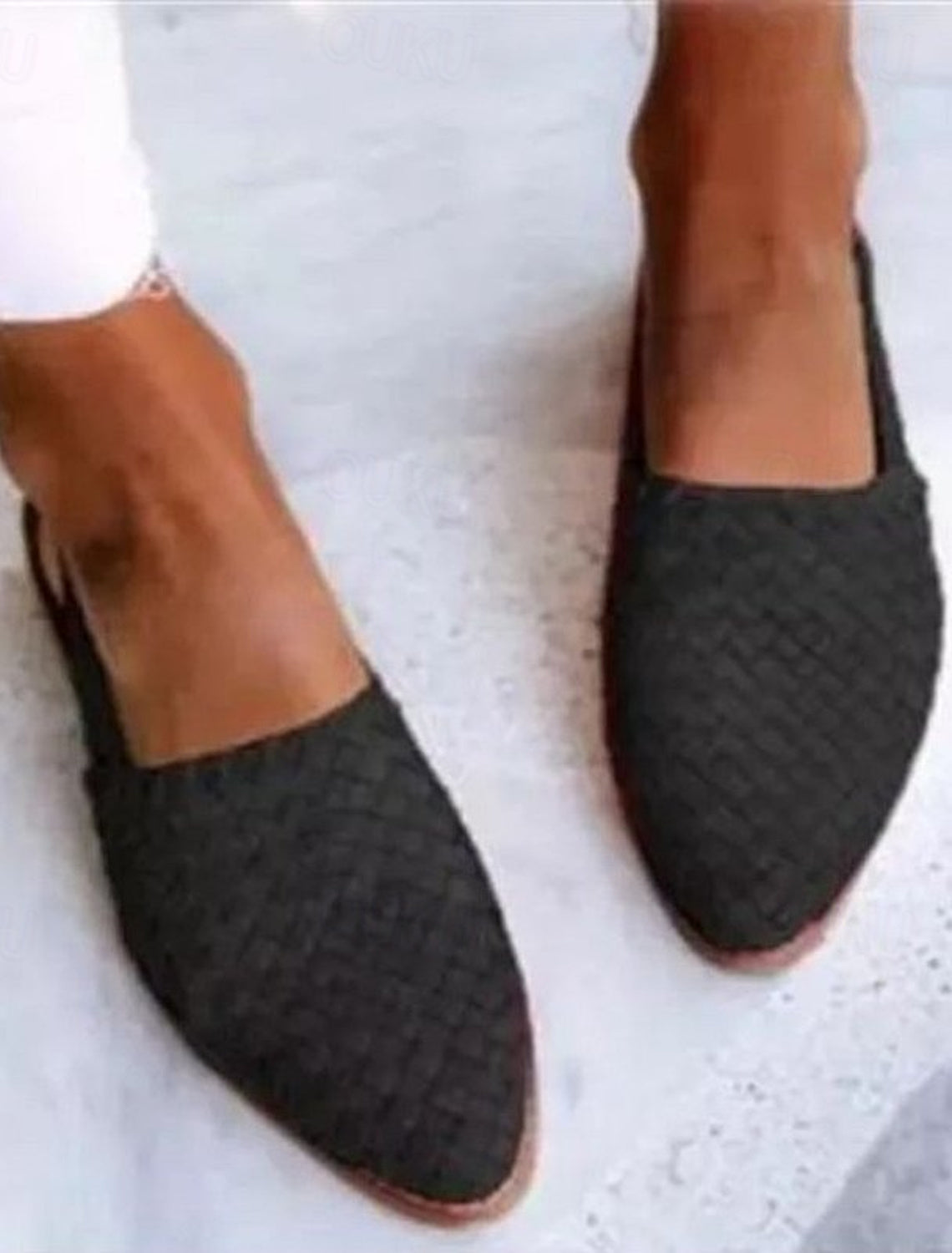 Schwarze Damen Woven Flachmules mit Verstellbarem Slingback-Riemen – Ideal für den Sommer
