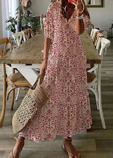 Langes Kleid mit Blumenmuster und Kordelzug-Taille | Ideal für den Sommer