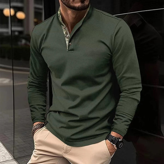 Herren Langarm-Poloshirt mit Kontrastkragen und Bündchen