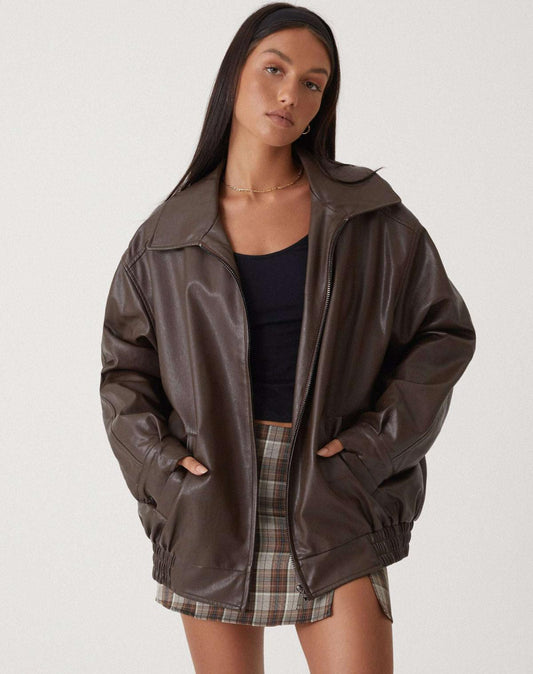 Übergroße Kunstlederjacke mit lockerem Schnitt | Ideal für Frühling und Herbst