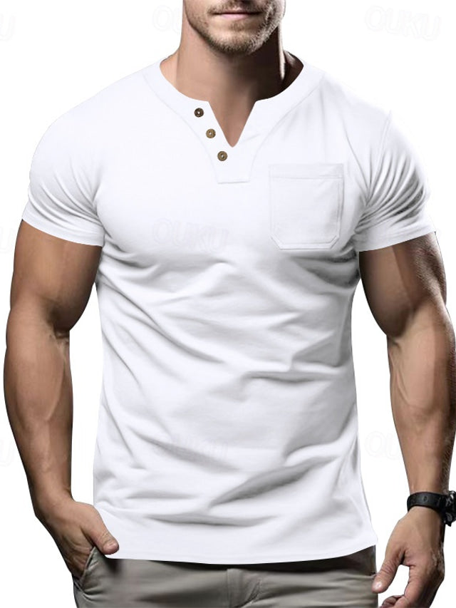 Herren V-Ausschnitt Pocket T-Shirt Kurzarm - Ideal für den Sommer